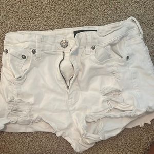 super stretchy white denim shorts aeropostale